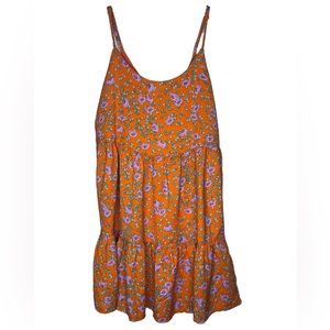 Everly dress spaghetti strap orange purple blue floral tiered sundress - Small